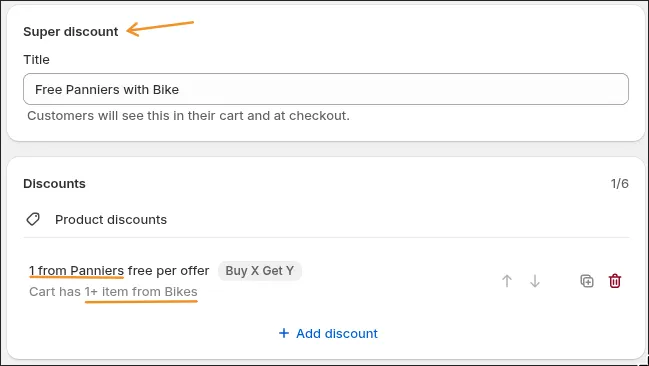 The Buy X Get Y deal summarized: one pannier free per offer when the cart has a bike
