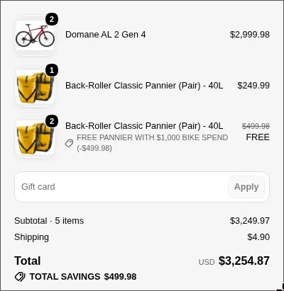 Checkout with two bikes and two free panniers