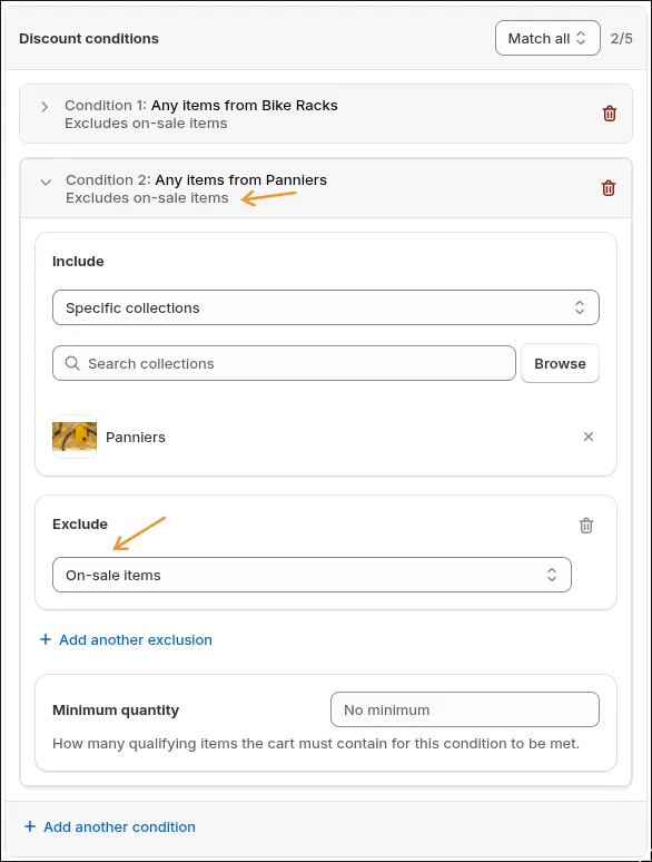Condition with an on-sale items exclusion, making it full-price only