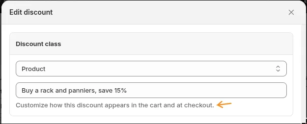 The top of the discount: a Product discount with the name customers will see