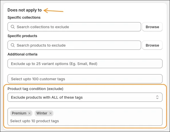 Exclude products with specific tags from a Shopify discount