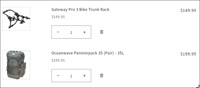 Cart with a rack and a pair of on-sale panniers, neither discounted