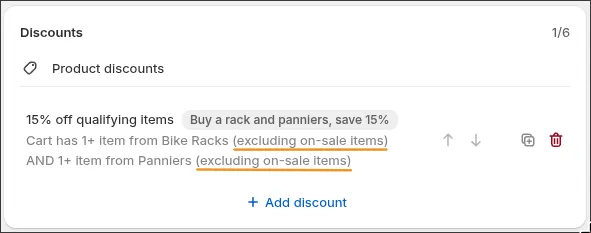 The discount in the list, now excluding on-sale items on both conditions