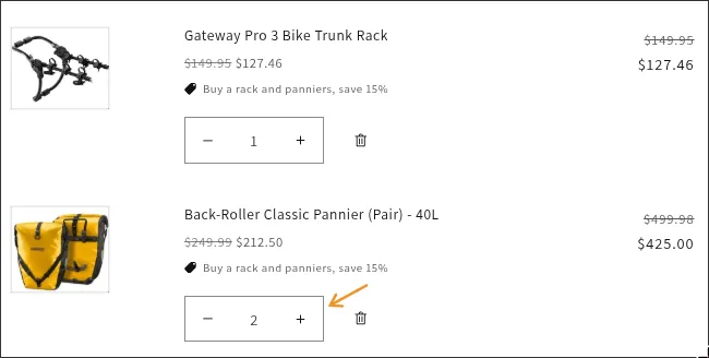 The same cart with the rack and both pairs of panniers 15% off