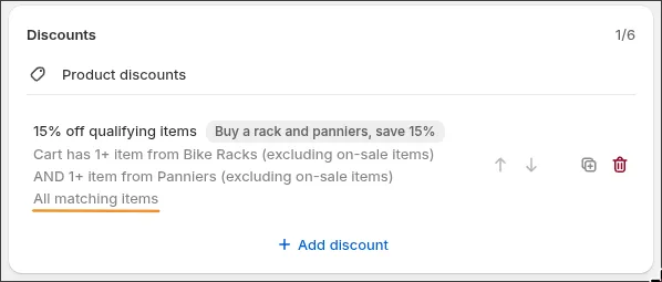 The discount in the list with a new line: All matching items