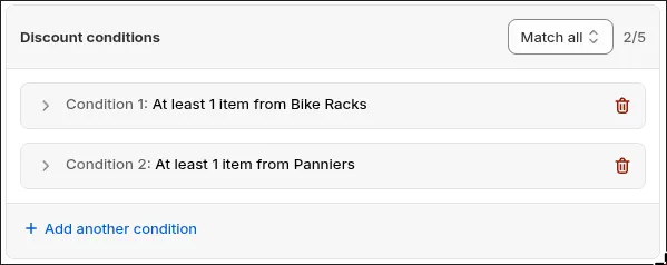 Two collection conditions with Match all in Discount Bot